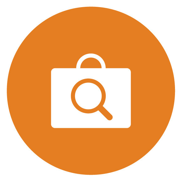 Icon orange circle with white briefcase and magnifying glass dark patterns consultant