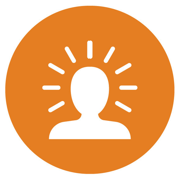 Icon orange circle with white head and shoulders thinking